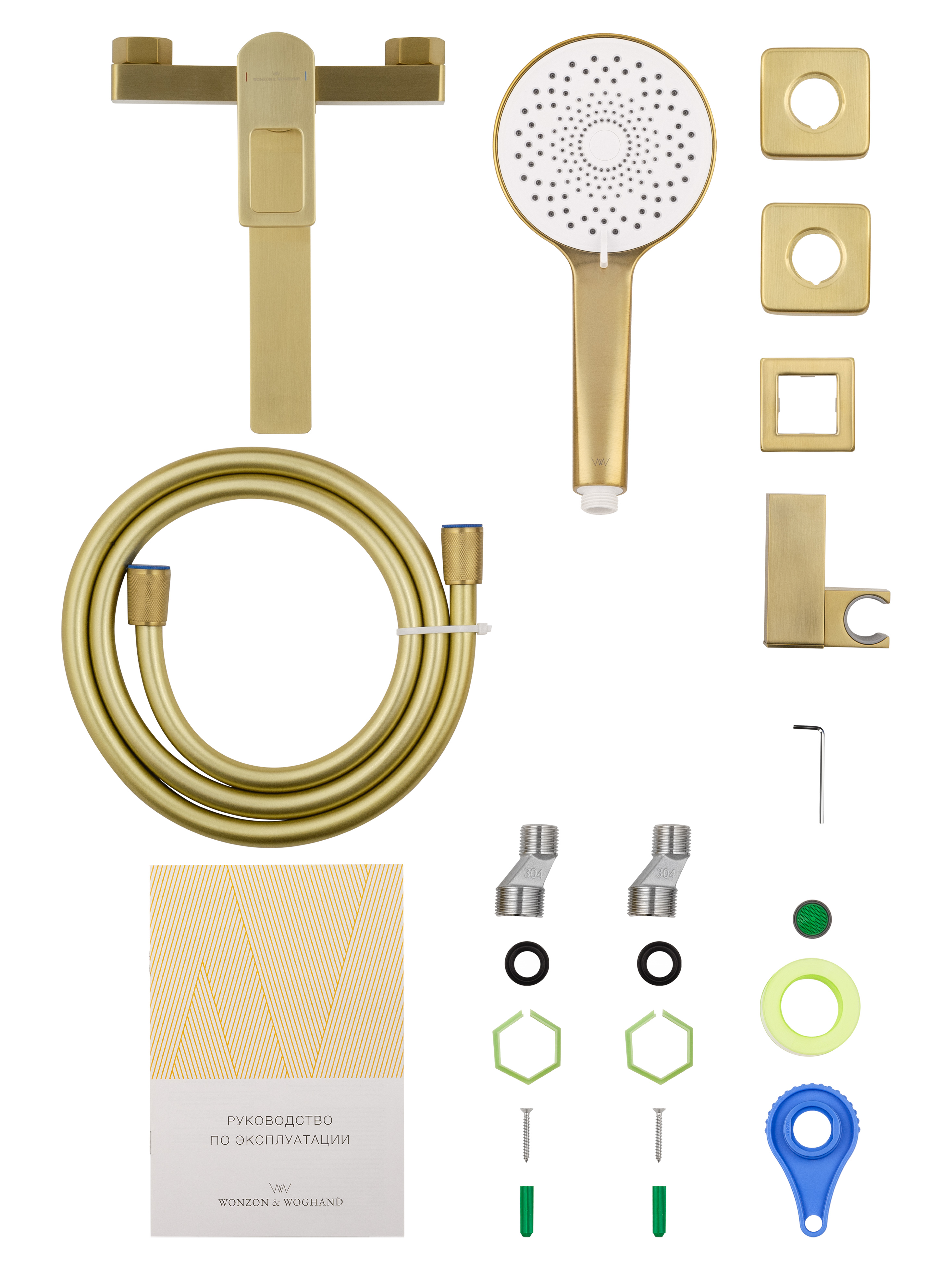 Смеситель для ванны с душем WONZON & WOGHAND FRAME, Брашированное золото (WW-88639010- BG) - Gidratop.ru изображение