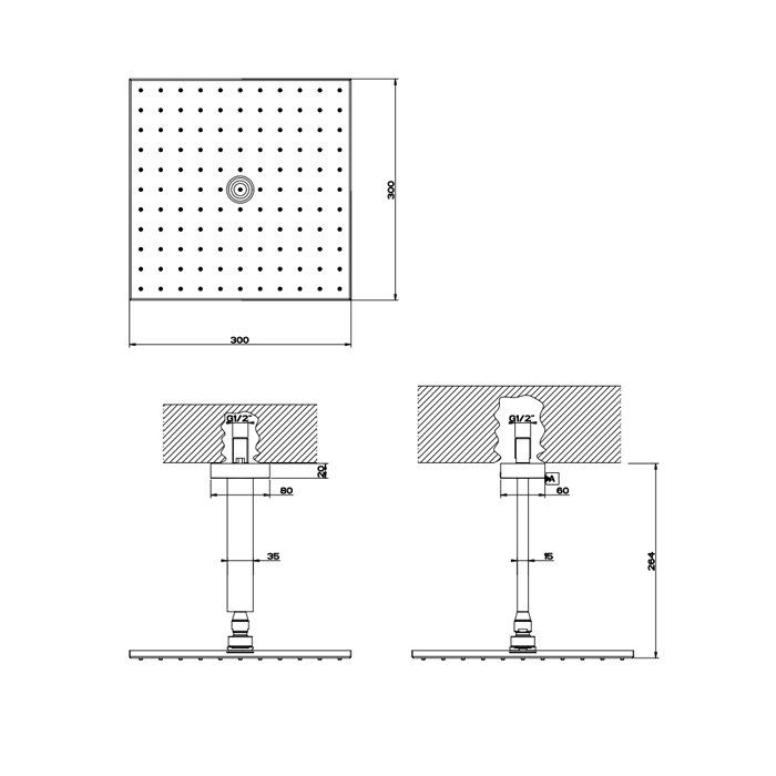 Gessi Rettangolo верхний душ для потолочного крепления 300x300мм, цвет: черный - Gidratop.ru изображение