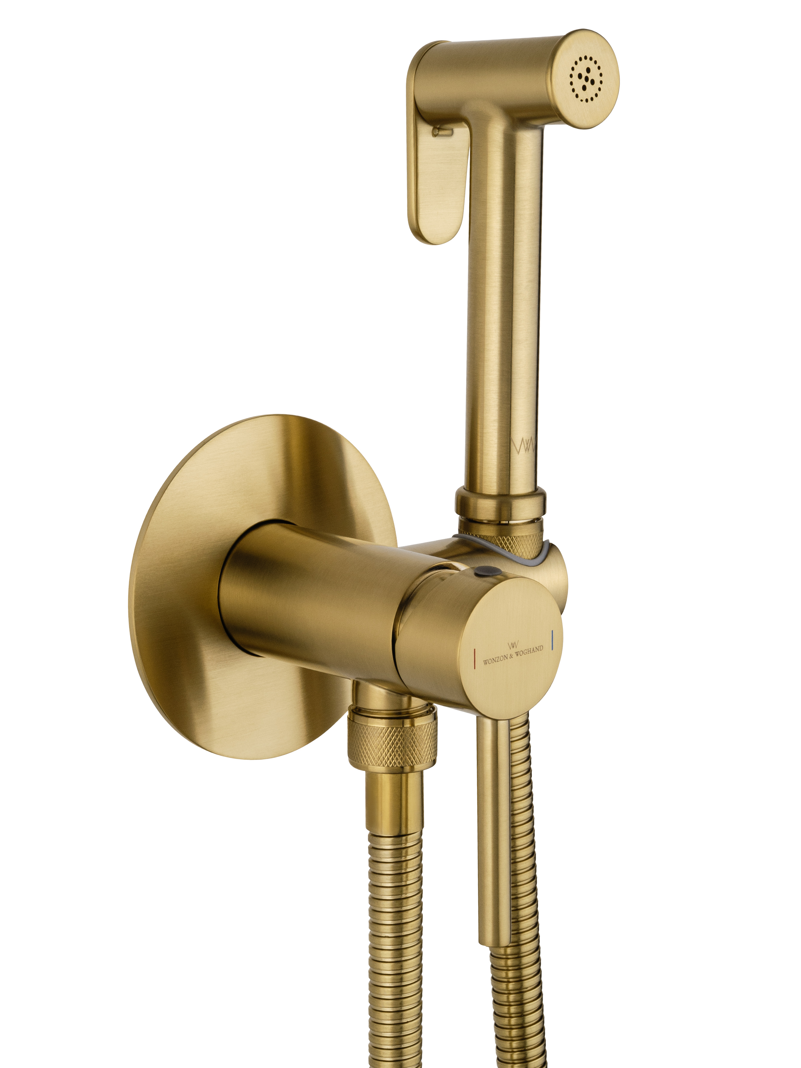 Смеситель с гигиеническим душем встраиваемый WONZON & WOGHAND STICK, Брашированное золото (WW- 88829902-BG) - Gidratop.ru изображение