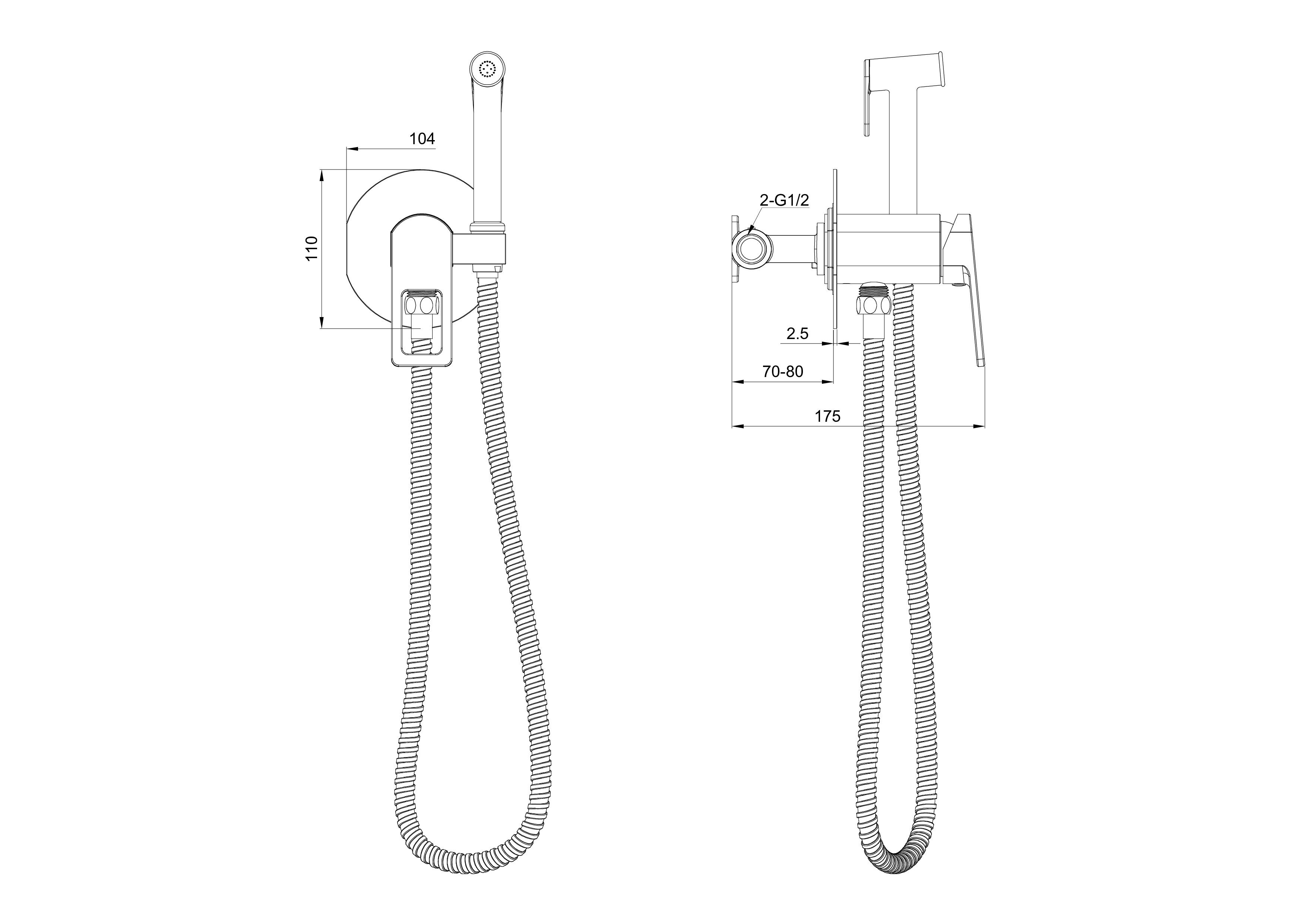 Смеситель с гигиеническим душем встраиваемый WONZON & WOGHAND FRAME, Темный графит (WW-88829010-BGM) - Gidratop.ru изображение