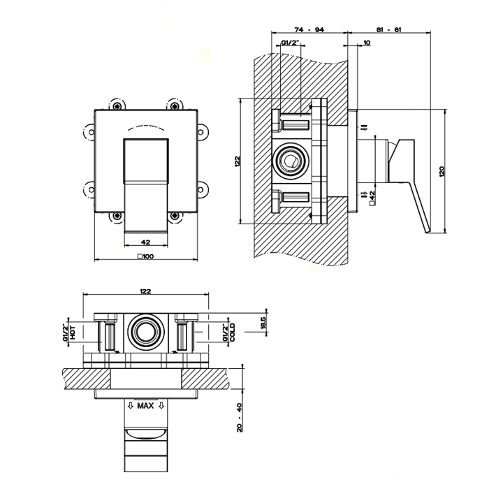 Gessi Rettangolo K встраиваемый однорычажный смеситель без излива(внешние части), цвет: хром - Gidratop.ru изображение