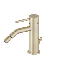 Newform X-STEEL 316 Смеситель для биде на 1 отверстие с донный клапаном, излив 134мм, цвет: PVD Brushed pale gold - Gidratop.ru изображение