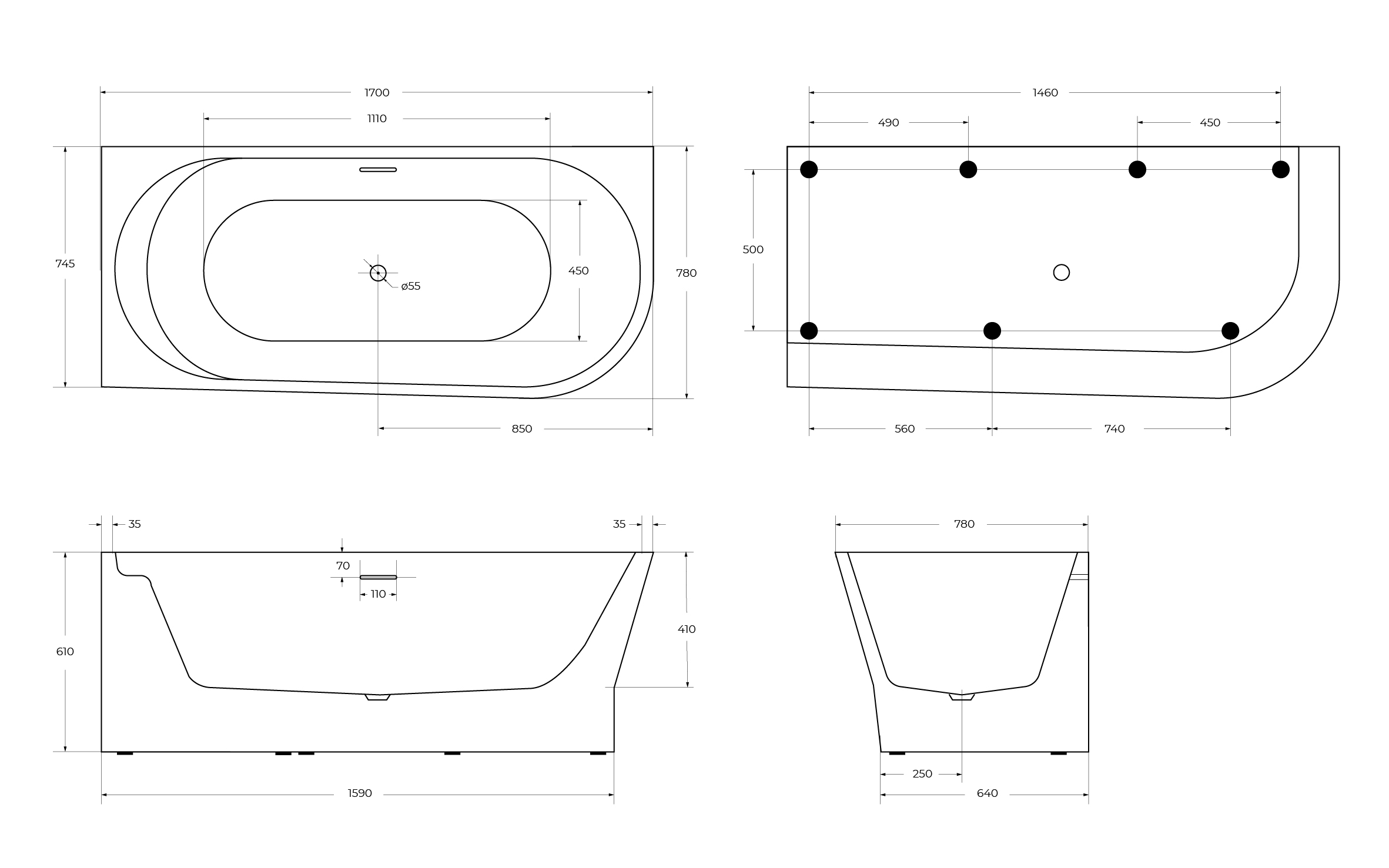 Акриловая ванна BELBAGNO BB410-1700-780-L - Gidratop.ru изображение