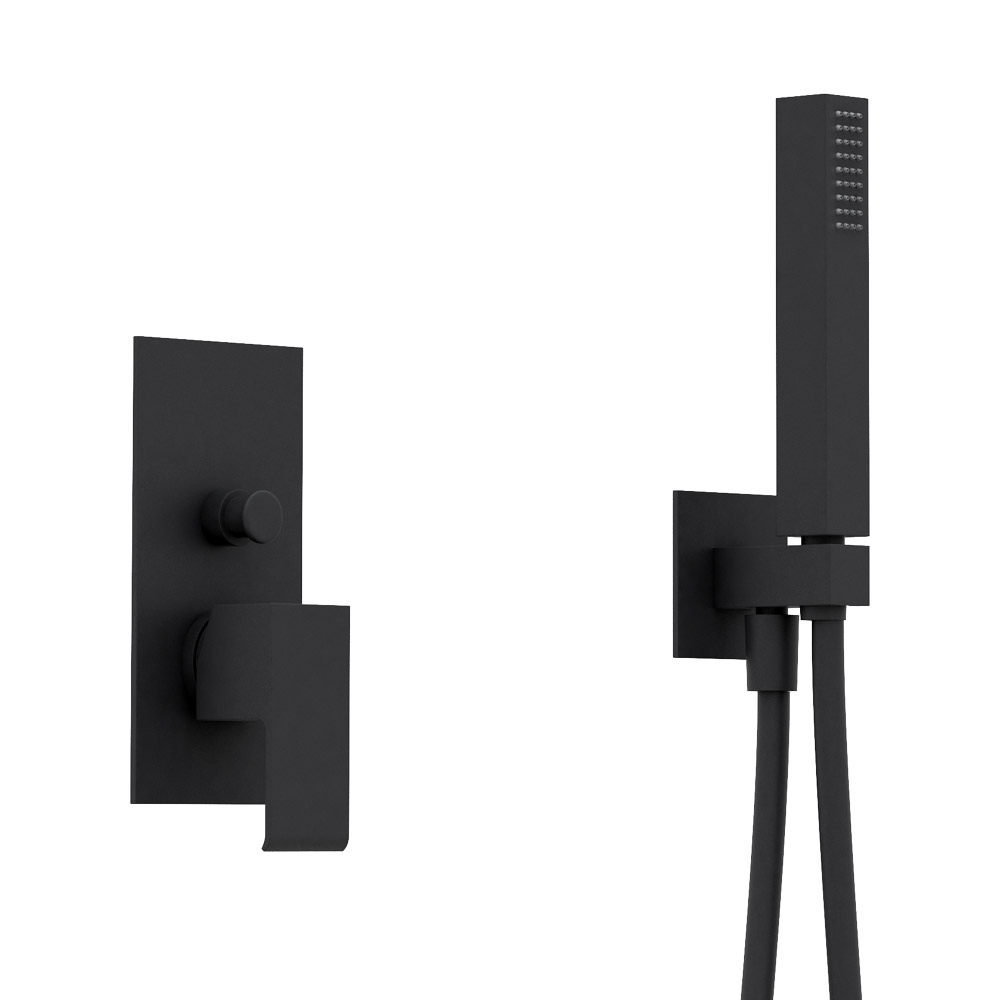 PORTA-DSIPQ-30-NOP Душевая система с переключателем для верхнего и ручного душа, верхний душ из стены, квадратный 30 см, материал металл, исполнение черный матовый - Gidratop.ru изображение