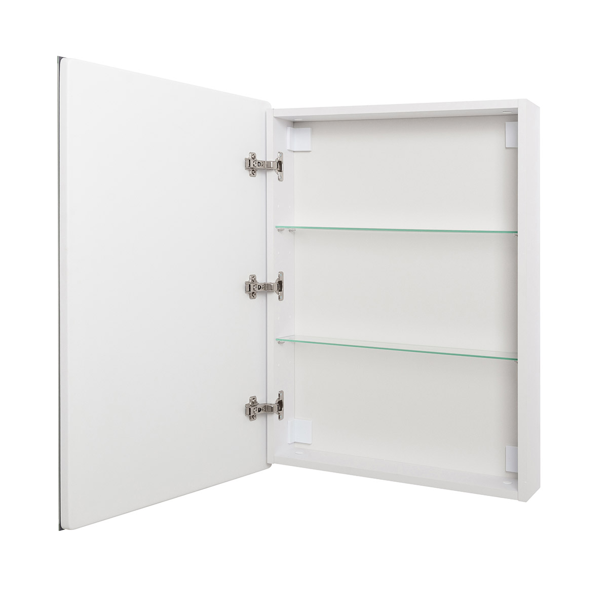 Зеркальный шкаф с одной распашной дверью, с двумя стеклянными полками, со встроенной подсветкой и сенсорным выключателем SPC-GRT-600/800-1A-LED-TCH, 12W, 220-240V, 600x800x150 - Gidratop.ru изображение