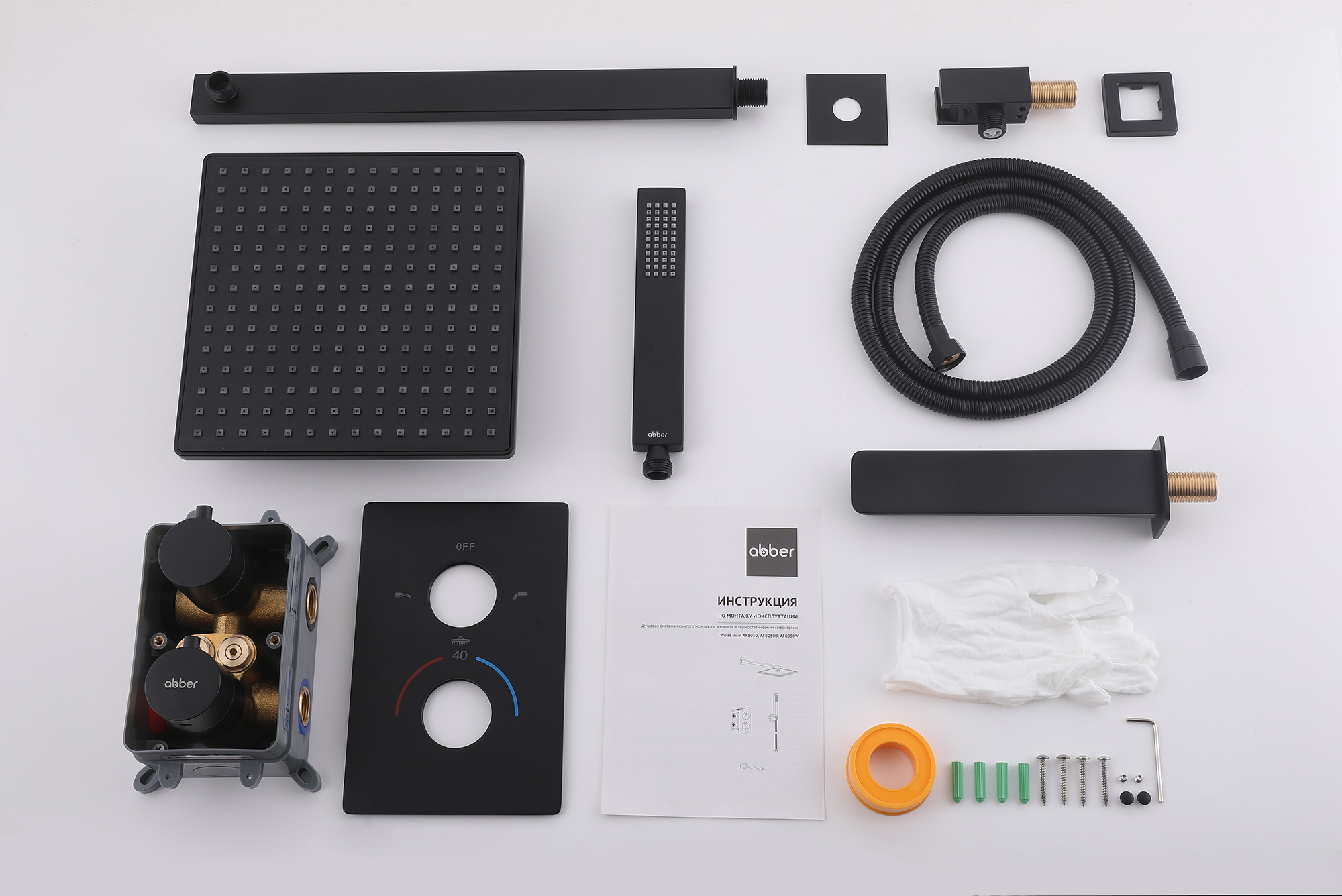 Душевая система ABBER Weiss Insel AF8050B скрытого монтажа с изливом, термостат, черная матовая - Gidratop.ru изображение