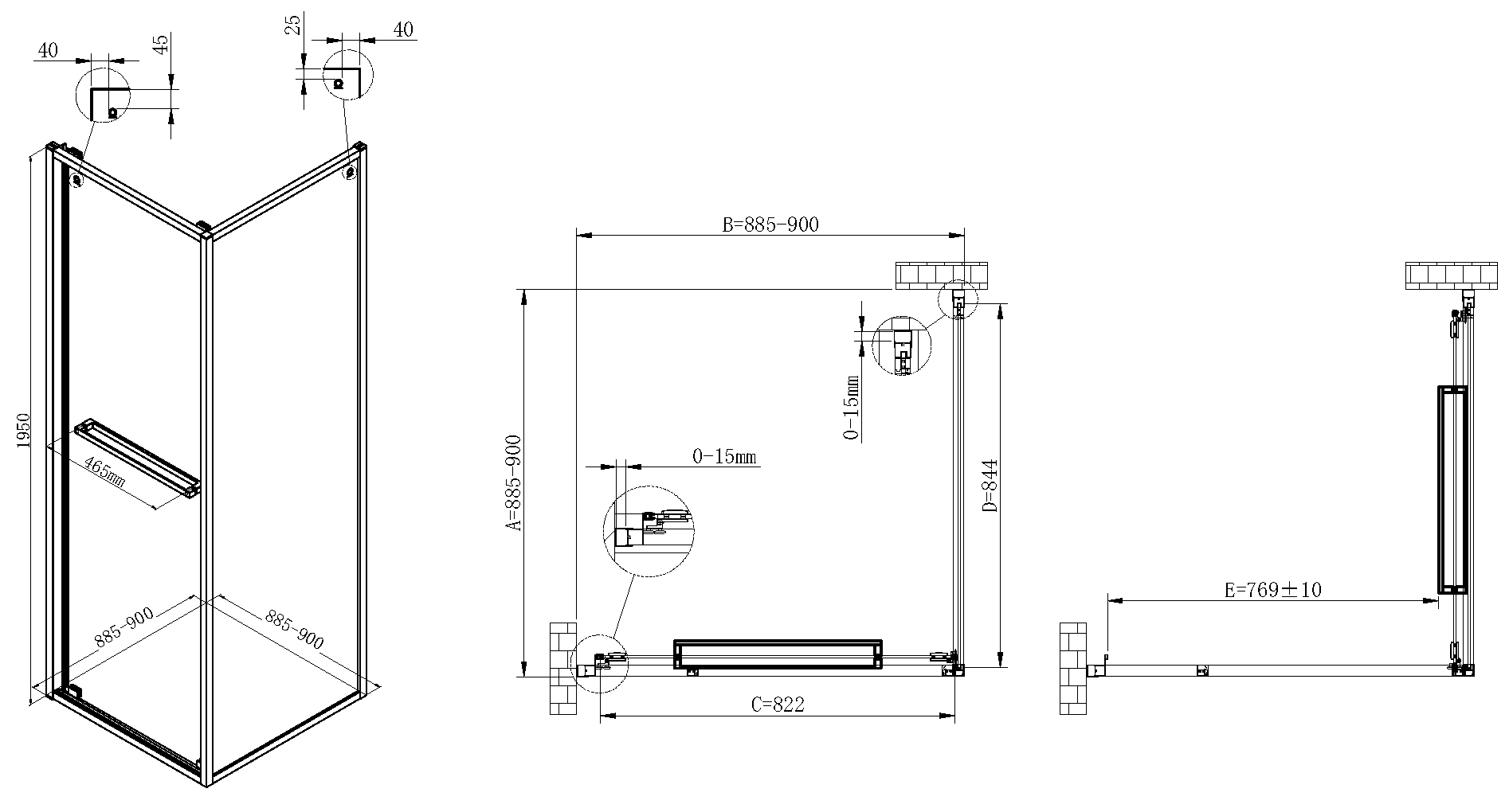 Душевой уголок Tesi VSRW-7TS9090CL, 900*900, хром, стекло прозрачное - Gidratop.ru изображение