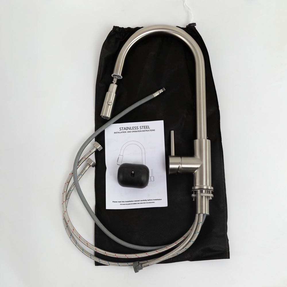 Смеситель для кухни с выдвижным изливом, двухрежимный, нержавеющая сталь, исполнение сатин BB-LAM31B-IN - Gidratop.ru изображение