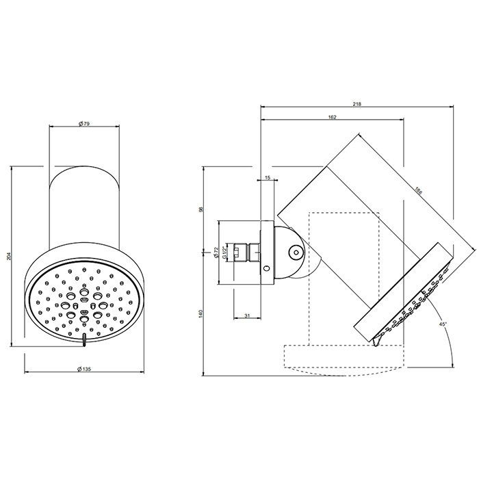 Gessi Spotwater верхний душ для настенного крепления, с регулируемым углом наклона. 3 режима, цвет:Steel Brushed - Gidratop.ru изображение