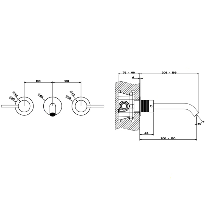 GESSI 316 встраиваемый смеситель для раковины на 3 отверстия, излив 200-180мм (внешние части), цвет: steel brushed - Gidratop.ru изображение