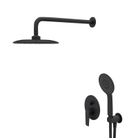 NAUTIC-DSIP-NOP Душевая система с переключателем для верхнего и ручного душа, верхний душ из стены, диаметр 25 см, верхняя лейка металл, исполнение Чёрный матовый - Gidratop.ru изображение