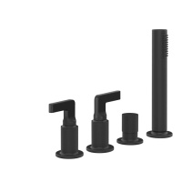 GESSI INCISO смеситель для ванны на 4 отверстия для наполнения через слив-перелив, переключатель, с ручным душем, цвет: Black XL - Gidratop.ru изображение