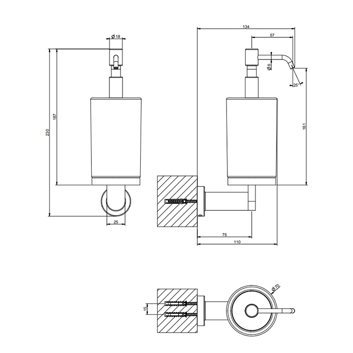 Gessi Emporio accessories дозатор для жидкого мыла настенный, сатинированное стекло, цвет: Finox Brushed Nickel - Gidratop.ru изображение