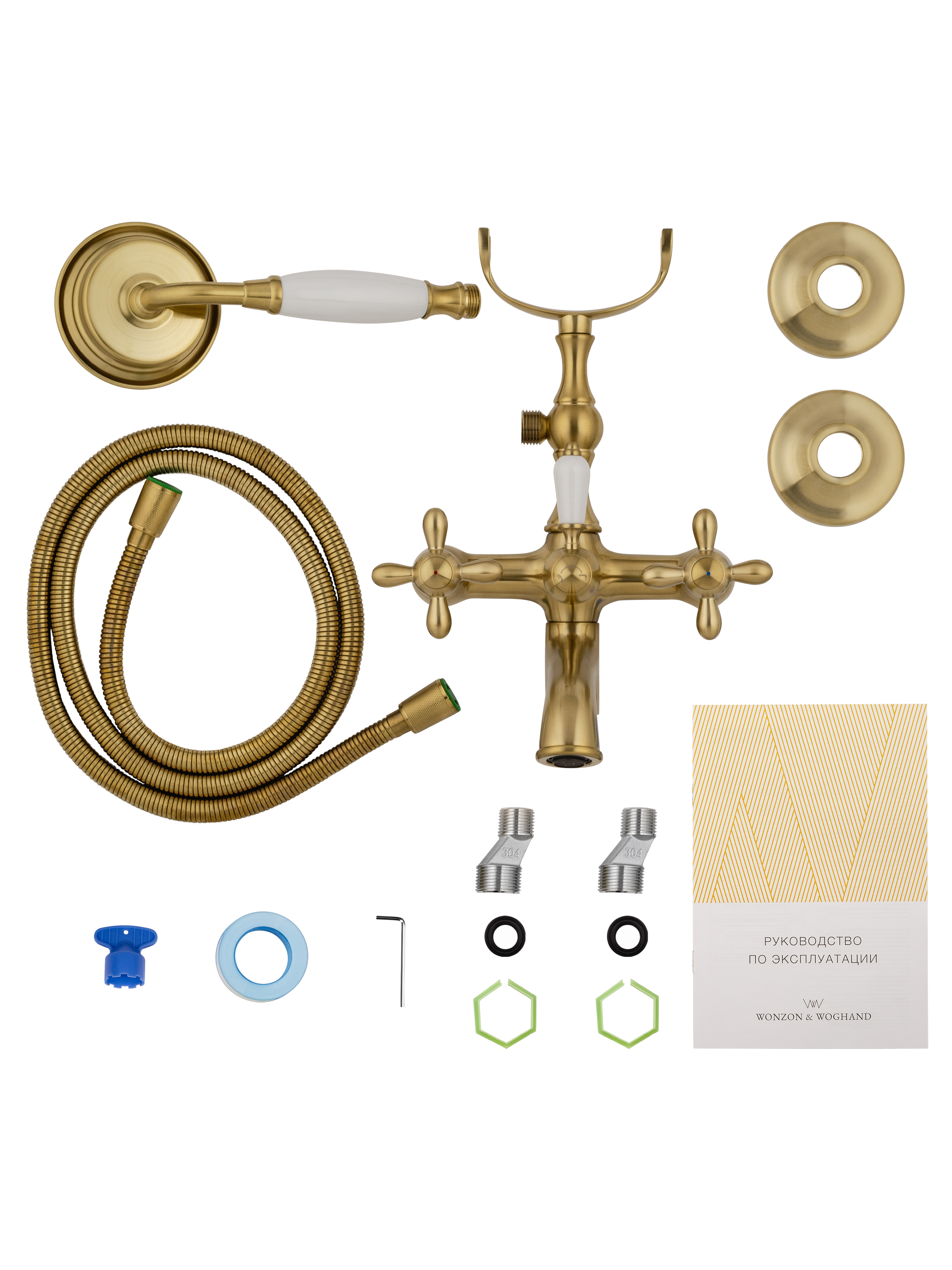Смеситель для ванны с душем WONZON & WOGHAND RETRO, Брашированное золото (WW-88639020- BG) - Gidratop.ru изображение