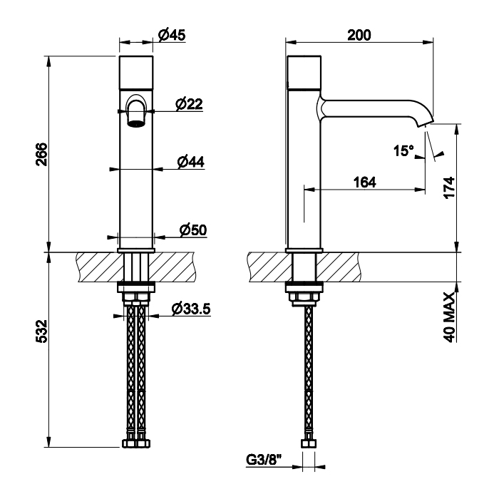 GESSI HABITO RIGATO смеситель для раковины средней высоты без донного клапана, с соединительными шлангами. RIGATO, цвет Copper Brushed PVD - Gidratop.ru изображение