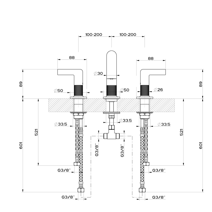 GESSI INCISO смеситель для раковины на 3 отверстия без донного клапана, излив 140мм, h=145мм Цвет: finox - Gidratop.ru изображение