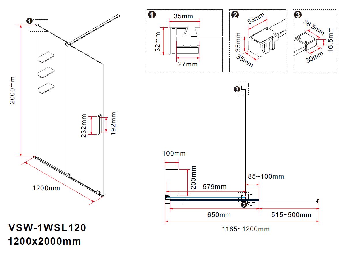 Душевая перегородка Walk-In VSW-1WSL120GSGM, 1200*2000, вороненая сталь, стекло янтарь - Gidratop.ru изображение