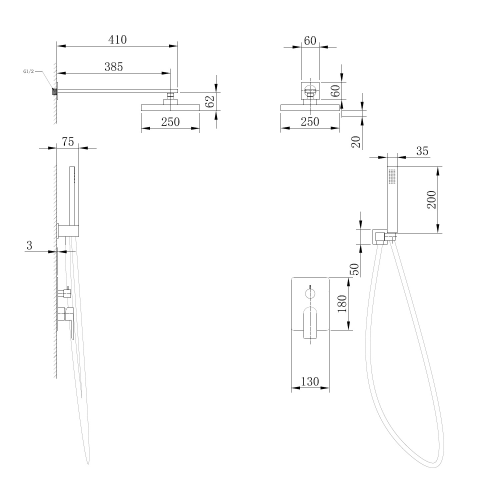 Душевая система ABBER Weiss Insel AF8018B скрытого монтажа без излива, черная матовая - Gidratop.ru изображение