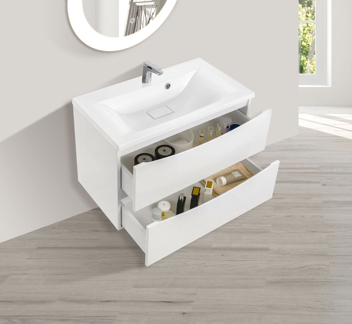 База под раковину Mia 750 подвесная, 2 выкатных ящика soft close, G.White - Gidratop.ru изображение