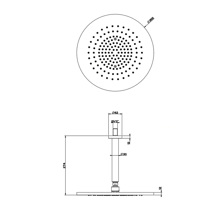 GESSI 316 верхний душ шарнирная, потолочная на 1/2, Oslash;355мм, h=243мм, цвет: steel brushed - Gidratop.ru изображение
