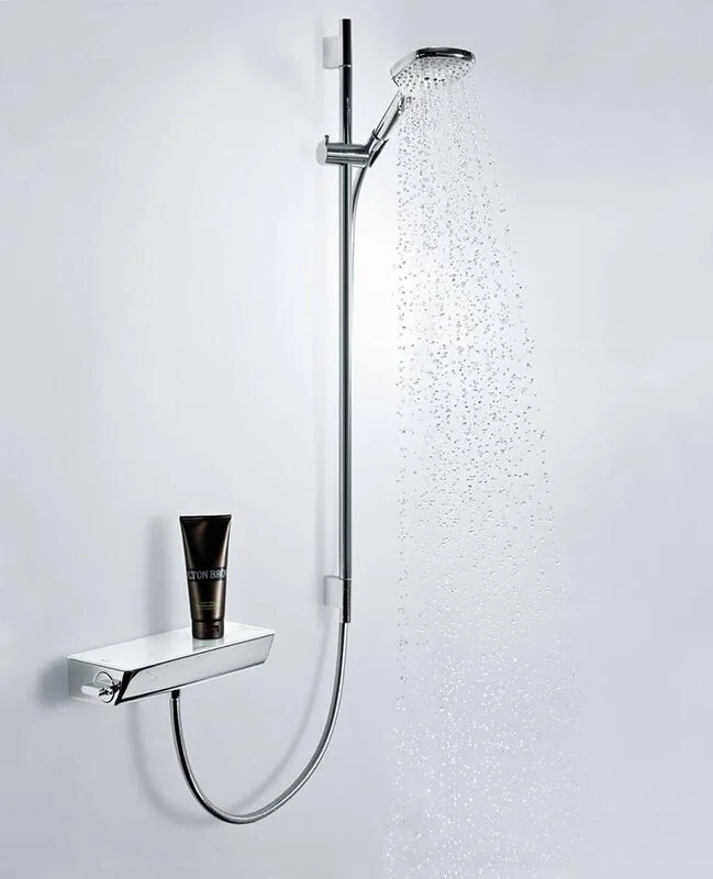 Душевой гарнитур Hansgrohe Raindance Select E 120 EcoSmart /Unica'S Puro 26623400, корпус хром, лицевая часть белая, 3 режима струи - Gidratop.ru изображение