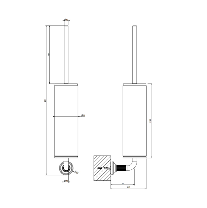 GESSI VENTI20 ершик для унитаза подвесной, цвет черный, фурнитура Black Metal Brushed PVD - Gidratop.ru изображение