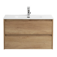 KRAFT 39 База под раковину подвесная с фрезерованными ручками по всей длине фасада с двумя выкатными ящиками, Rovere Nebrasca Nature, 800х390x500, KRAFT 39-800/390-2C-SO-RNN - Gidratop.ru изображение