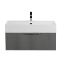 PREMIUM Тумба подвесная под раковину с выдвижным ящиком, 55419 Plisse Grigio nuvola, 70x44x25 - Gidratop.ru изображение