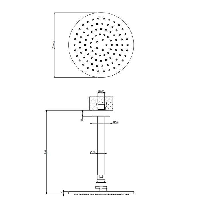 Gessi Emporio shower верхний душ потолочный, поворотная с шарниром, с защитой от известкового налёта, цвет: Black XL - Gidratop.ru изображение