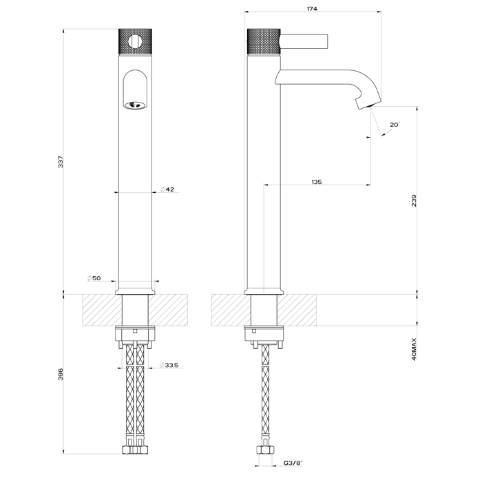 GESSI INCISO смеситель для раковины на 1 отверстие, высокий h=337мм, без донного клапана Цвет: nero XL - Gidratop.ru изображение