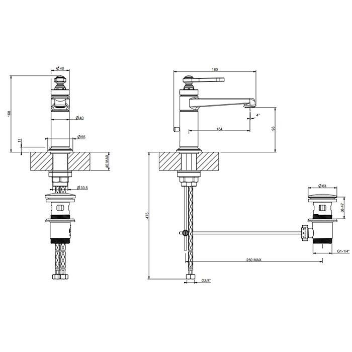 GESSI VENTI20 смеситель для раковины на 1 отверстие, однорычажный, в комплекте с донным клапаном, цвет Antique Brass - Gidratop.ru изображение