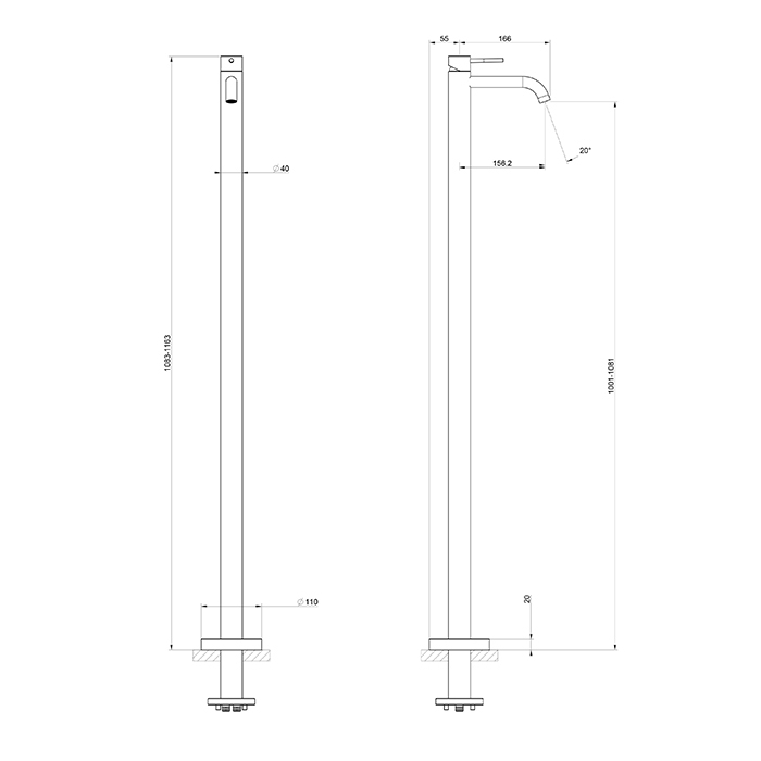 GESSI 316 FLESSA смеситель для раковины напольный, однорычажный, внешняя часть, цвет Black XL - Gidratop.ru изображение