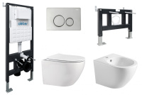 Комплект ABBER унитаз AC1100 белый с инсталляцией AC0105 и кнопкой AC0121 хром, биде AC1150 с инсталляцией AC0101P - Gidratop.ru изображение