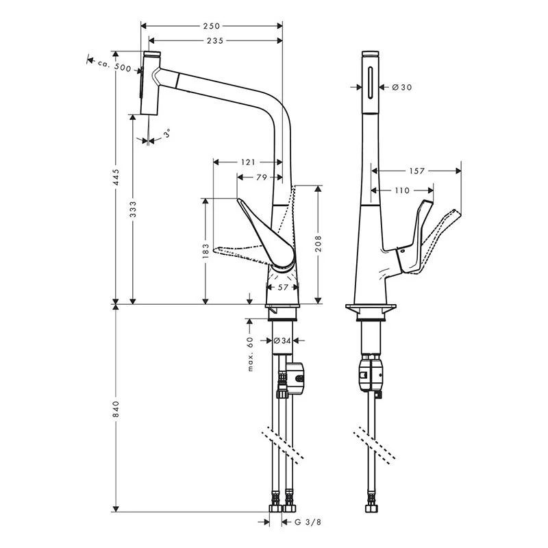 Смеситель для кухни Hansgrohe Metris Select 73820000 M71, с выдвижным двухрежимным изливом 320, хром - Gidratop.ru изображение