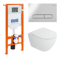 Комплект 4 в 1 Унитаз подвесной Cezares STYLUS-TOR CZR-6601-TH-TOR с сиденьем CZR-2316-SC + Система инсталляции для унитазов BelBagno BB002-80  с кнопкой смыва BB005-PR-CH - Gidratop.ru изображение