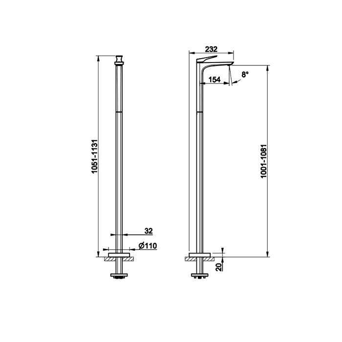GESSI  VENTAGLIO внешняя часть напольного смесителя для раковины, цвет: хром - Gidratop.ru изображение