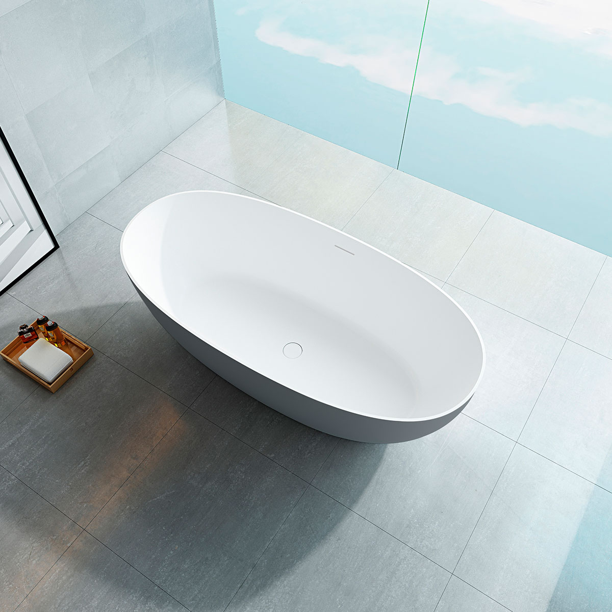 Ванна Solid Surface Vincea VBT-6S01MG, 1700*750*550, серый/белый мат., слив-перелив - Gidratop.ru изображение