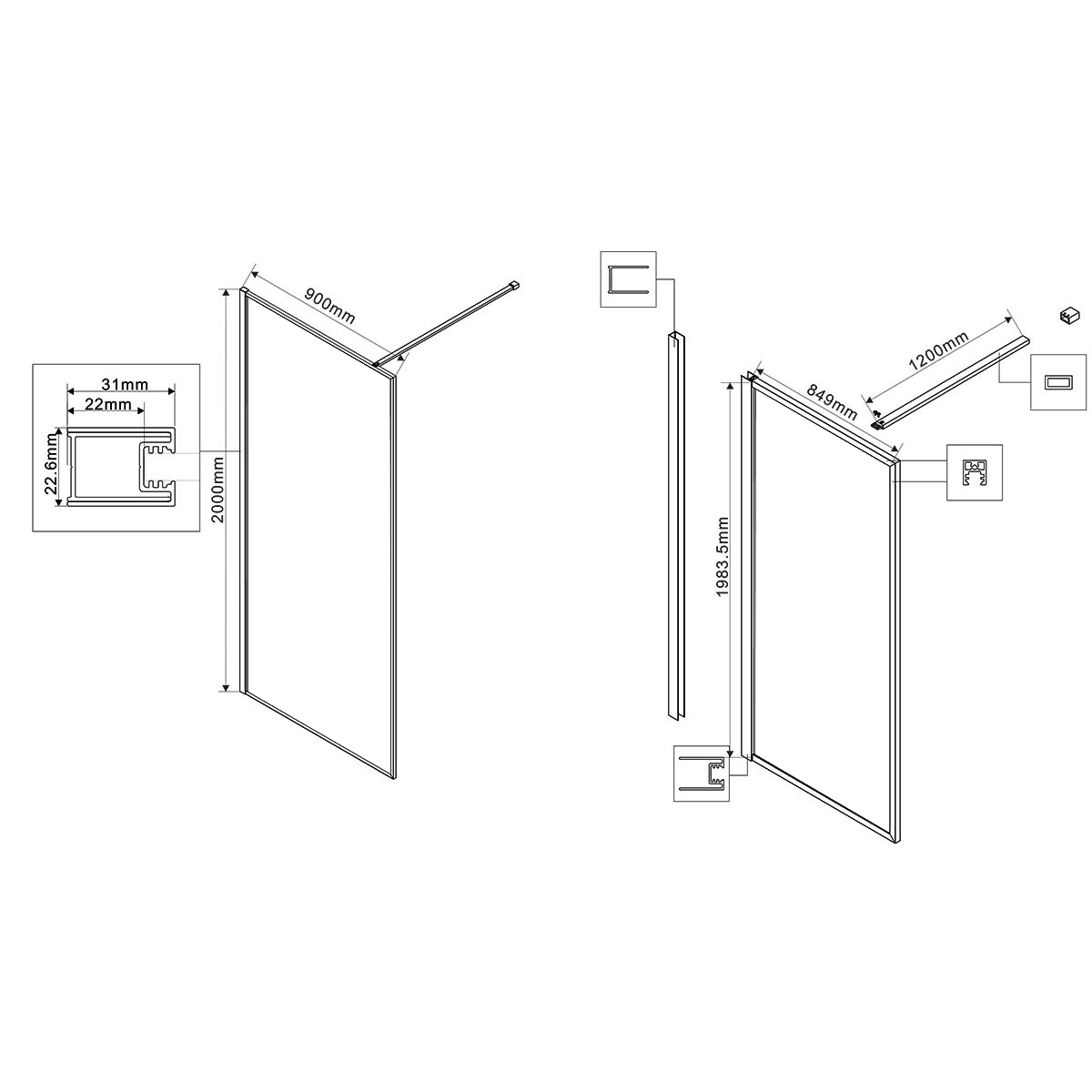 Душевая перегородка Walk-In VSW-1HP900GFB, 900*2000, черный матовый, стекло матовое тонированное - Gidratop.ru изображение