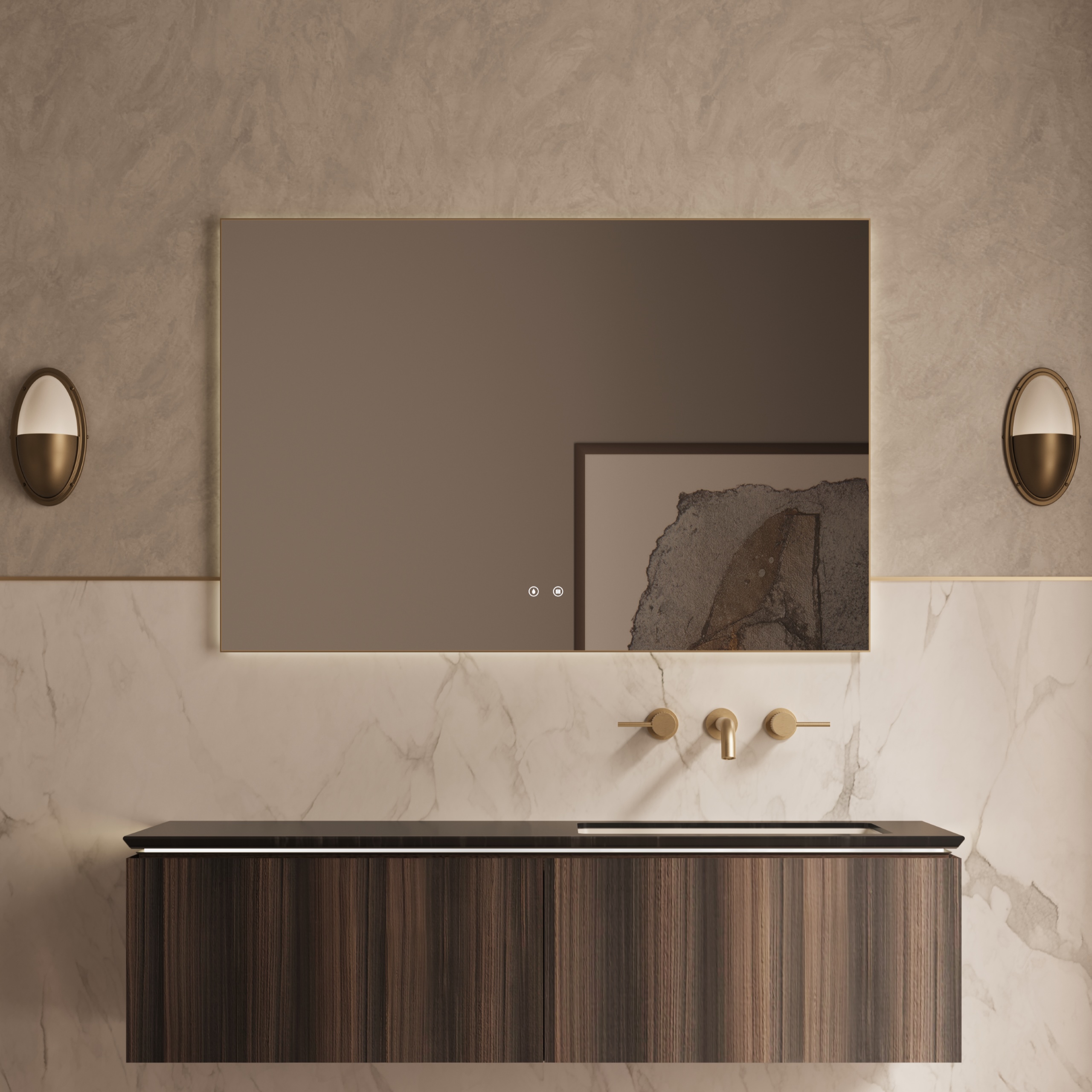 База под раковину Luxe 1400 подвесная, 2 выкатных ящика soft close, натуральный орех - Gidratop.ru изображение
