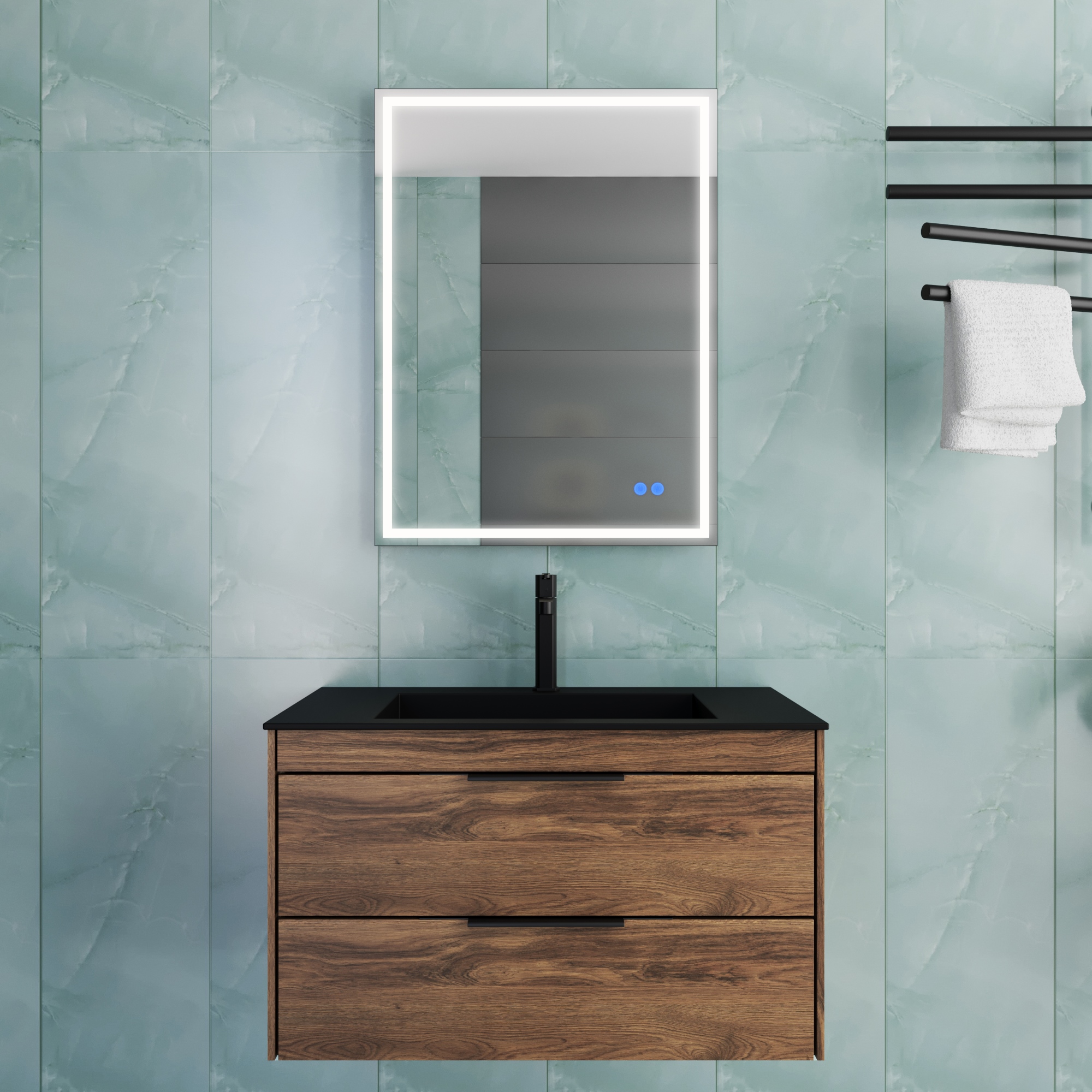 База под раковину Chiara 2D 800 подвесная, 2 выкатных ящика soft-close, С.Oak - Gidratop.ru изображение