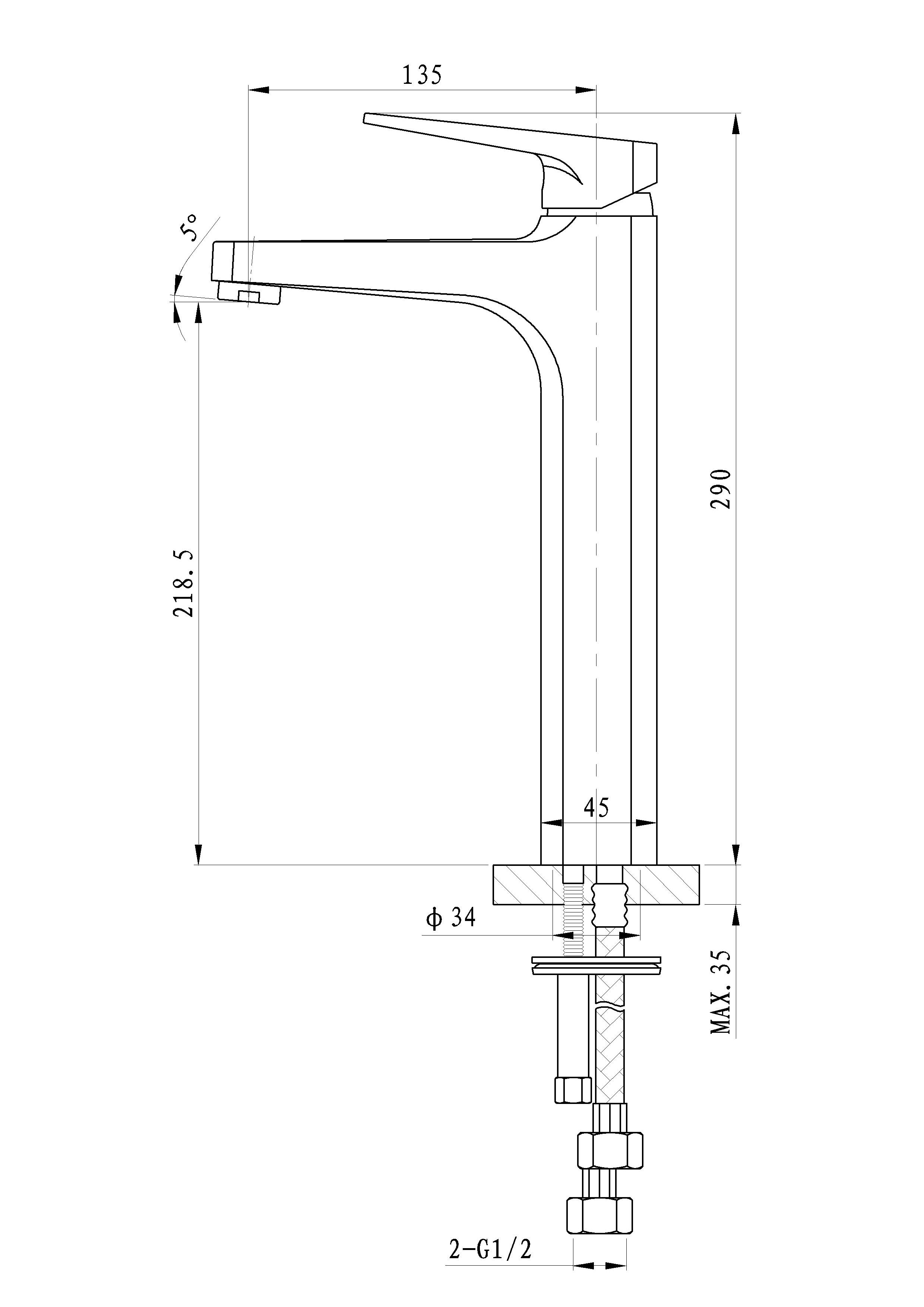 Смеситель для раковины высокий WONZON & WOGHAND ATHENS, Хром (WW-081102-CR) - Gidratop.ru изображение