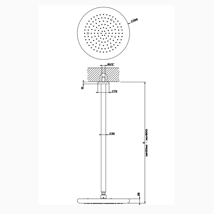 Gessi Goccia верхний душ для потолочного крепления Oslash;306мм с инд.высотой (50-1800мм), цвет: хром - Gidratop.ru изображение