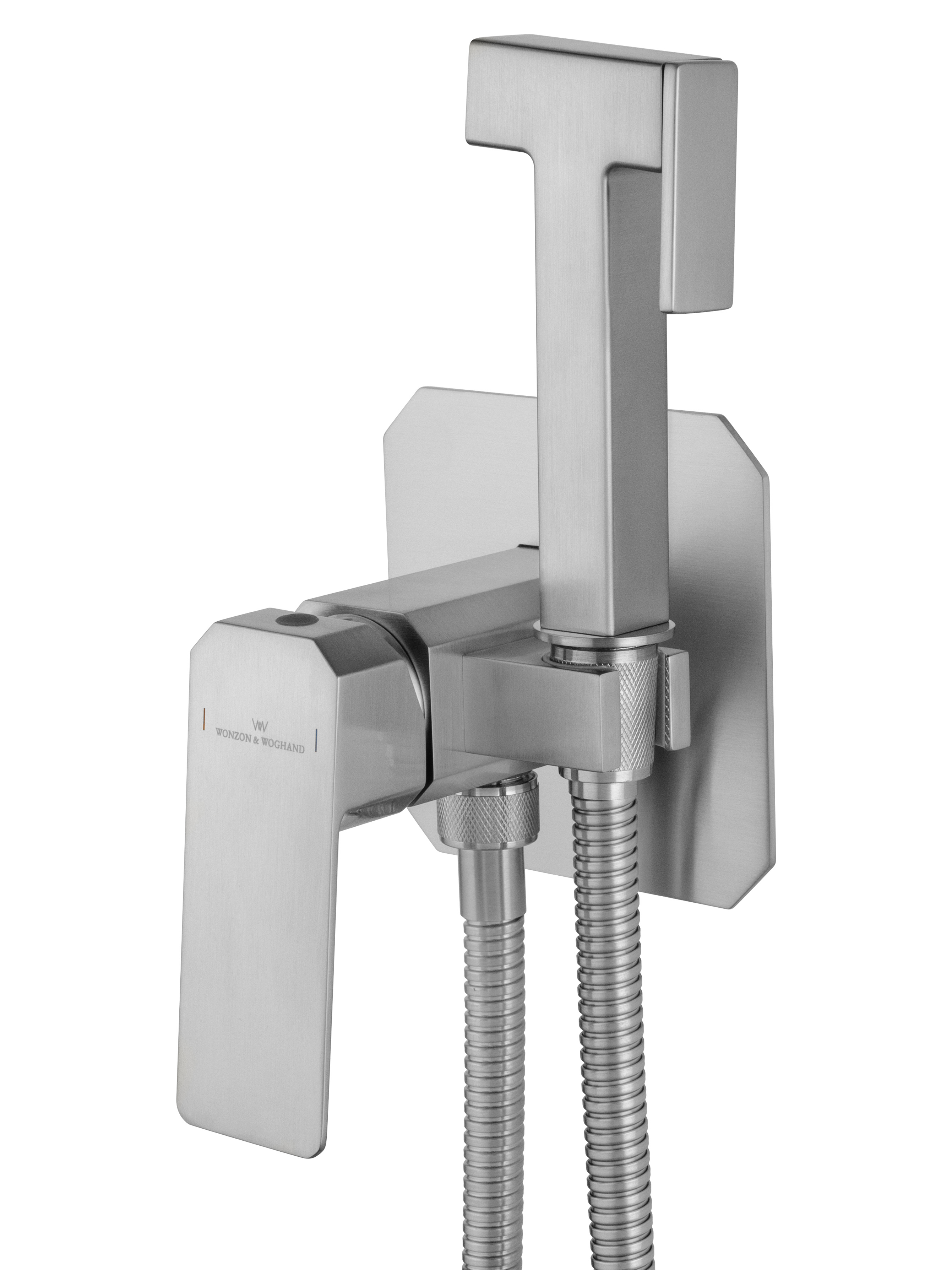 Смеситель с гигиеническим душем встраиваемый WONZON & WOGHAND DIAMOND, Брашированный никель (WW-88829011-BN) - Gidratop.ru изображение