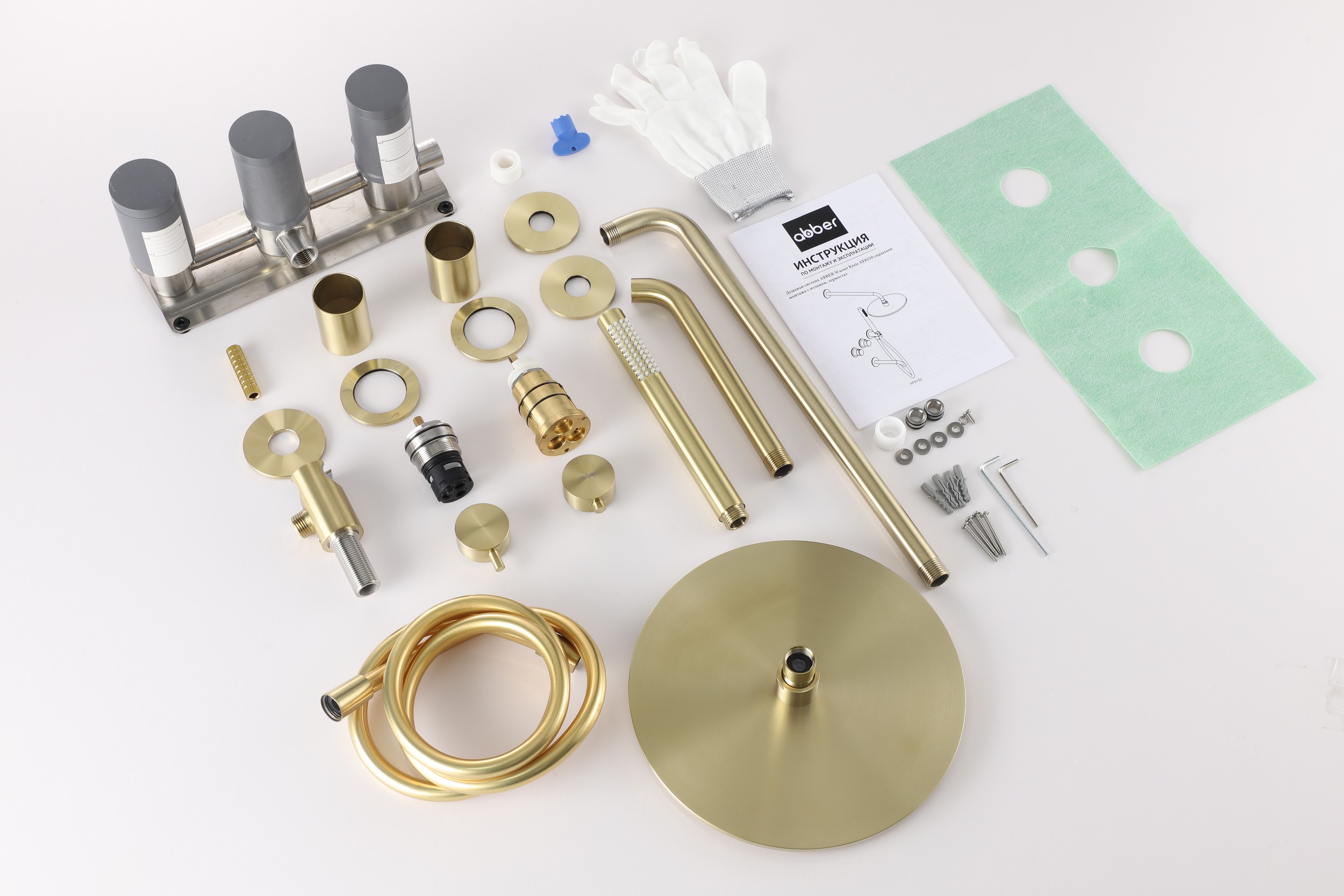 Душевая система ABBER Wasser Kreis 316 AF8150BG скрытого монтажа с изливом, термостат, золото брашированное - Gidratop.ru изображение