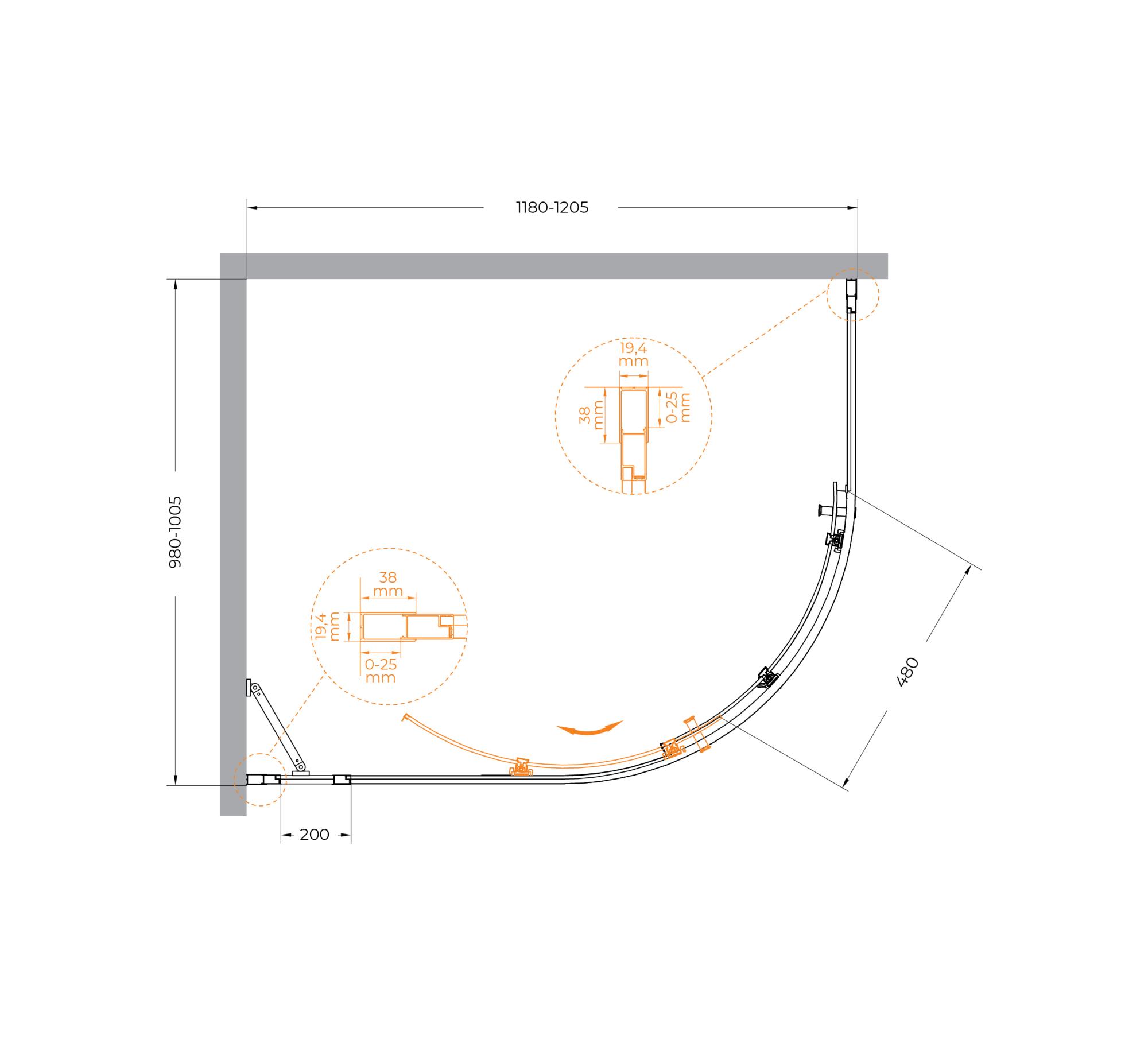 Душевой уголок CEZARES MOLVENO-RH-1-120/100-C-Cr-IV - Gidratop.ru изображение