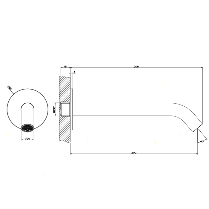 GESSI 316 настенный излив 200мм на 1/2, комбинируемый с удаленным управлением (не входит в комплект), цвет: steel brushed - Gidratop.ru изображение