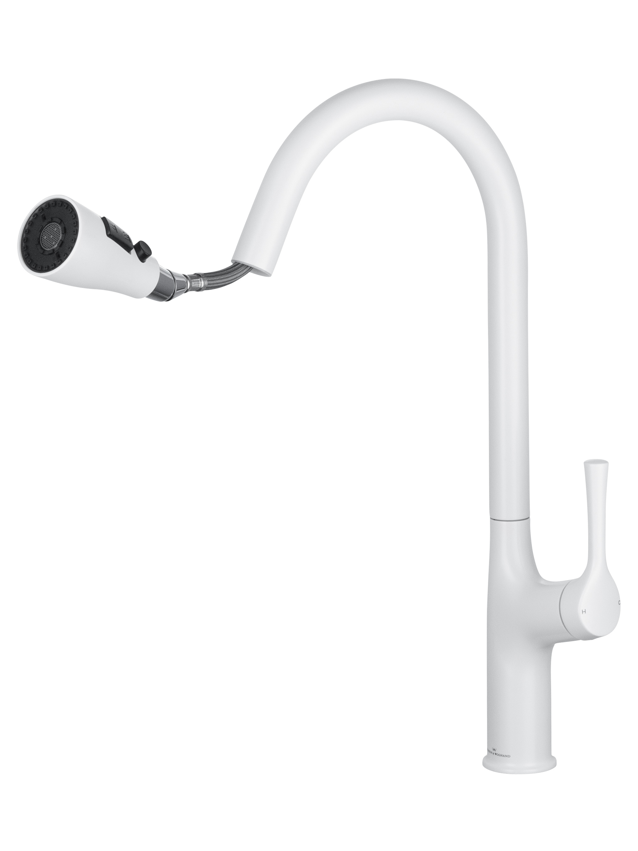 Смеситель для кухни с выдвижным изливом WONZON & WOGHAND, Белый матовый (WW-AE54123-MW) - Gidratop.ru изображение