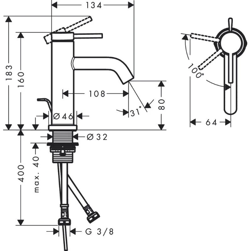 Смеситель для раковины Hansgrohe Tecturis S 73302670, с донным клапаном, цвет черный матовый - Gidratop.ru изображение
