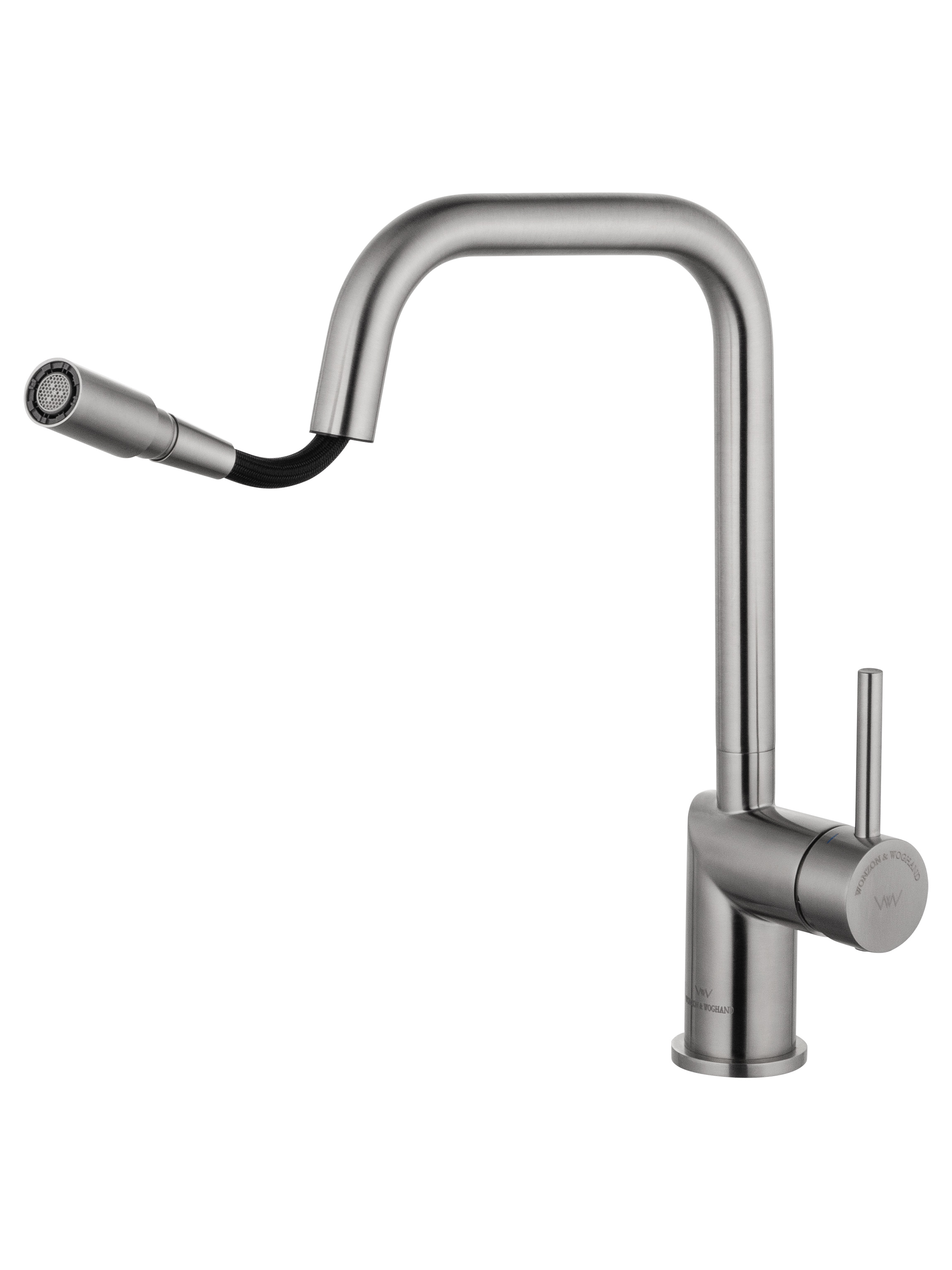 Смеситель для кухни с выдвижным изливом WONZON & WOGHAND,  Брашированный никель (WW-6018-BS) - Gidratop.ru изображение