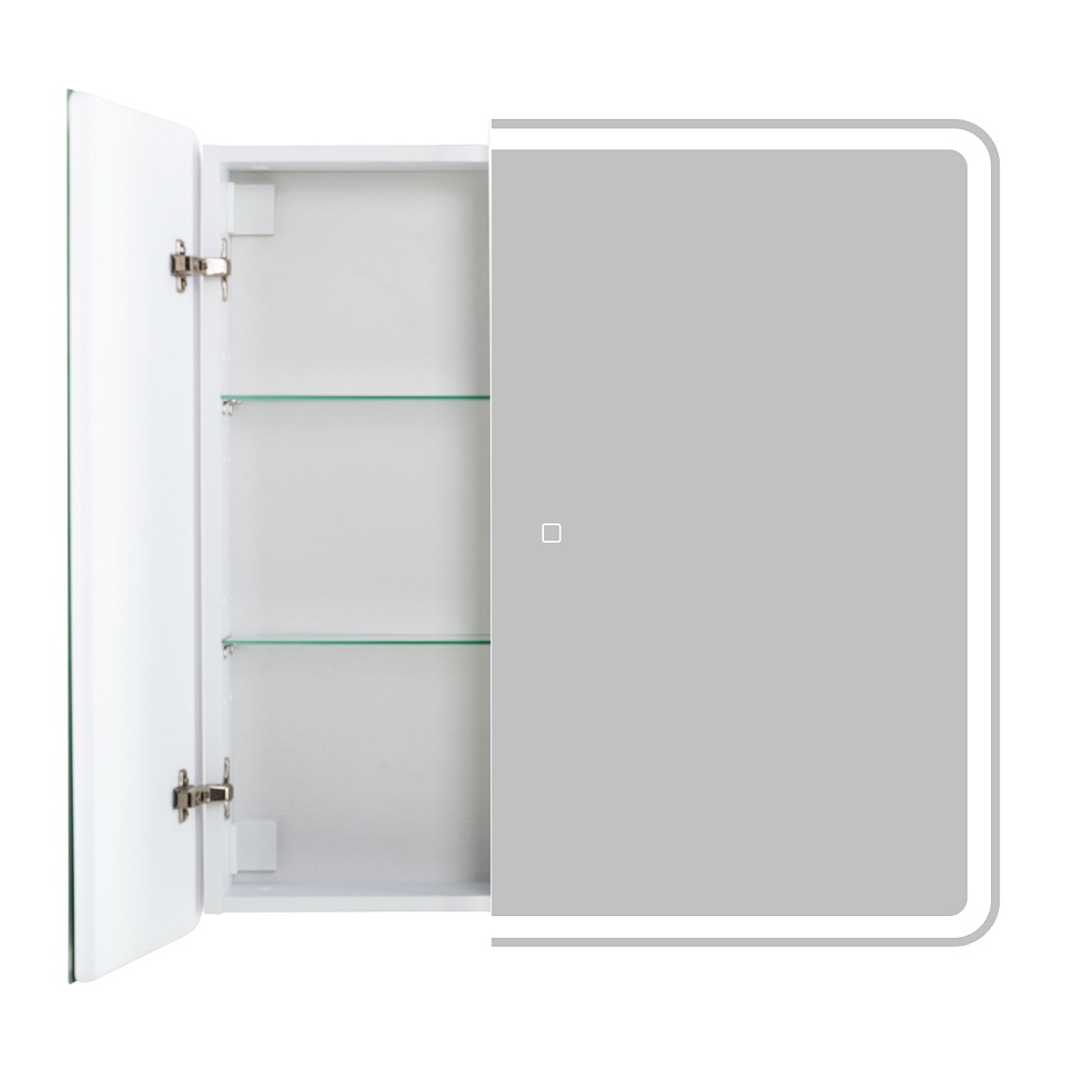 Зерк-ный шкаф с двумя расп. дверцам, с двумя стекл. полками, со встр. подсветкой и сенс. вык-лем SPC-MAR-800/800-2A-LED-TCH, 12W,220-240V, 800x800x150 - Gidratop.ru изображение